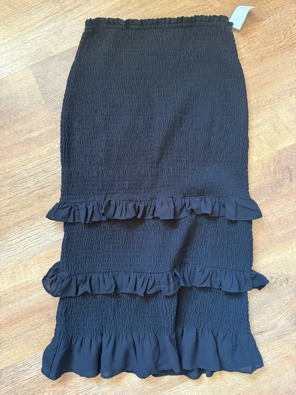 Abercrombie & Fitch Black Ruffle Tiered Smocked Midi Skirt